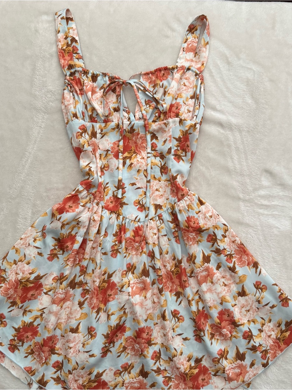 Floral Tie-Front Sundress in Coral and Sky Blue